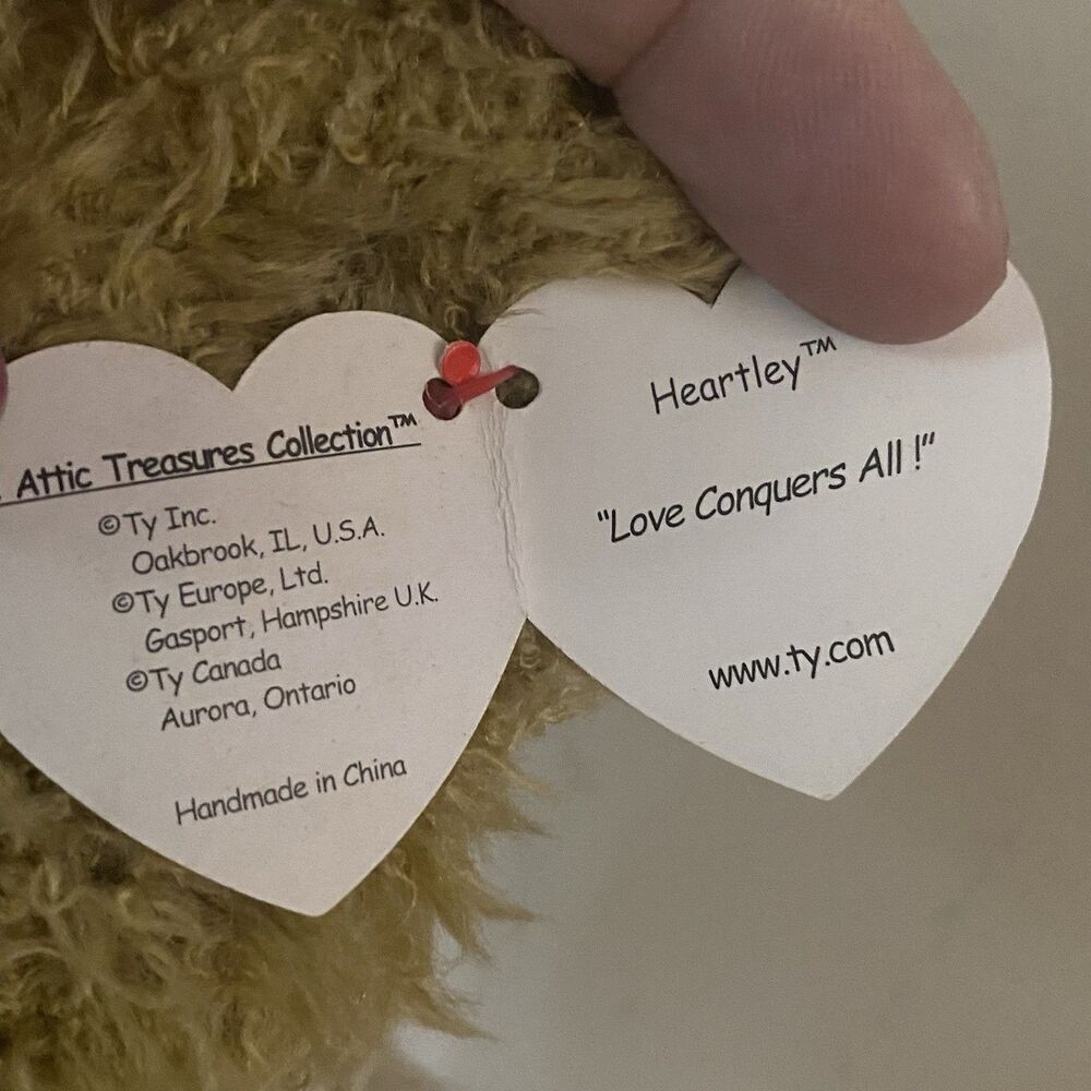 TY Attic Treasures Plush Bear Heartley 12” Sweater 1993 Love Conquers Vintage - Picture 4 of 8